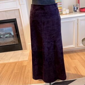 DOLCE & GABBANA Vintage Leather Suede Long Purple Skirt w/ Side Slit VGUC